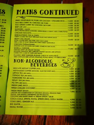 Menu at Monkey Republic in Kampot