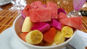 fruit salad 2,50$. more info at www.the-vegan-travelers.com at Monkey Republic in Kampot