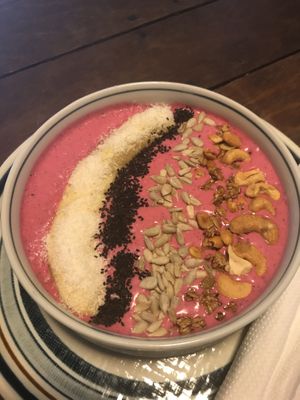 Smoothie bowl with coconut milk  at Monkey Republic in Kampot