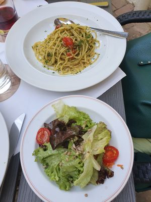 Pasta without chanterelle but with salad at Glocke in Rothenburg Ob Der Tauber