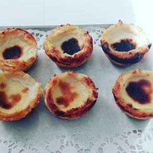 Vegan Pastel de Nata. Traditional Portuguese pastry.  at A Vegana in Portimao