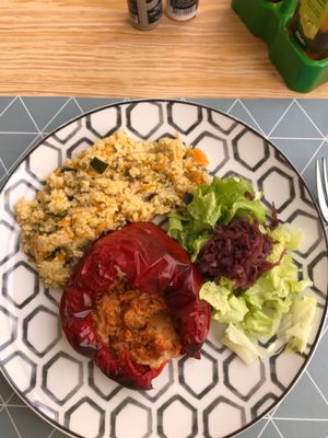 Bell pepper filled with tofu at A Vegana in Portimao