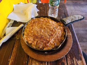 Vegan mac & cheese with broccoli and jalapeños at S'MAC in New York City