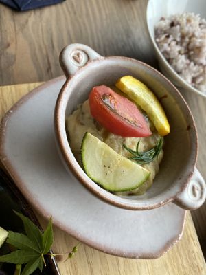 A potato onion mushrooms Casserole￼  at Nana Iro Nonta in Yamaguchi