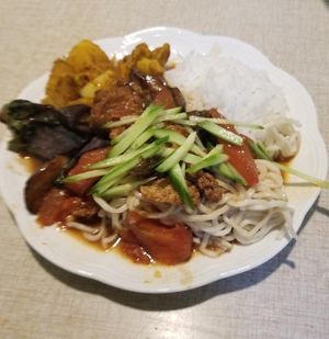 Claypot Eggplant Tofu, Tomato Noodles, Curry Beed at House of Fortune - Chino in Chino