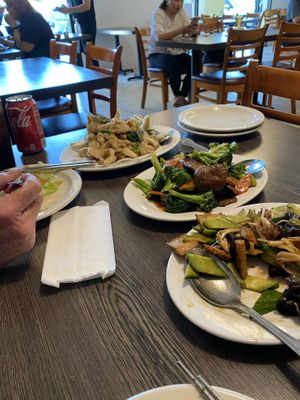Crispy mushrooms and vegan beef and broccoli, everything is yummy.  at House of Fortune - Chino in Chino