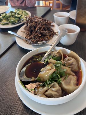 Szechuan dumplings, crispy sesame “fish”, sesame cucumber salad  #Veganuary at House of Fortune - Chino in Chino