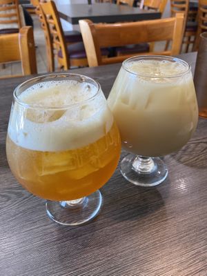 Passion fruit tea and jasmine tea milk teaa  at House of Fortune - Chino in Chino