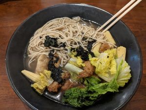 Ramen with veggies and mock meat at Vege Creek 蔬河 - 101 in Taipei