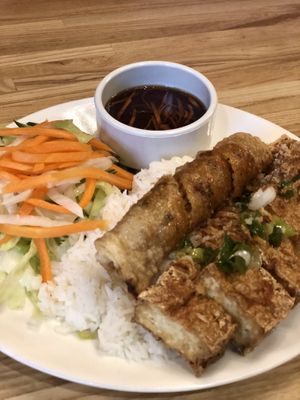 Vegan rice (tofu + spring roll) at Dundas in Vancouver