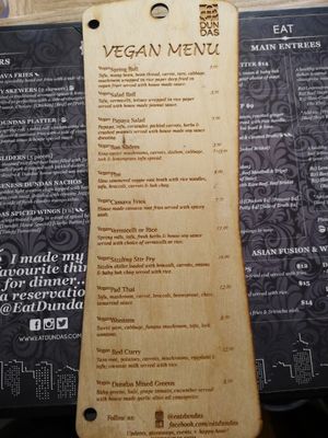 Vegan menu at Dundas in Vancouver