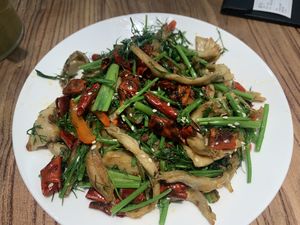 Stir fried mushrooms with dill   at Jiayuan 家源 in Guangzhou