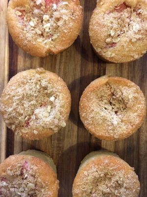 Vegan rhubarb crumble muffins. at Sift in Otley