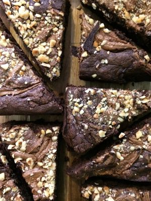 Our delicious hazelnut praline brownies.  at Sift in Otley