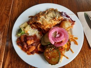 Dishes from the buffet at Hermans in Stockholm