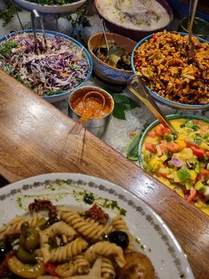 Some of the salads at Hermans in Stockholm