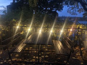 The terrace and the lights   at Hermans in Stockholm