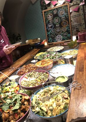 The salads of the buffet. They are all cold  at Hermans in Stockholm