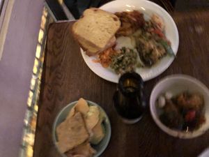 Mix of warm dishes  at Hermans in Stockholm