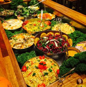 Colorful fall buffet at Hermans in Stockholm