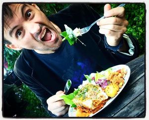 Lasagne was amazing and super fresh salads. at Hermans in Stockholm