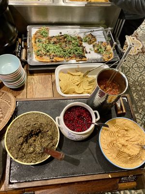 Pizza, tapenade, butter, marmalade …  at Hermans in Stockholm