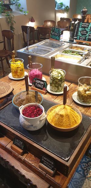 Spreads and pickled vegetables at Hermans in Stockholm