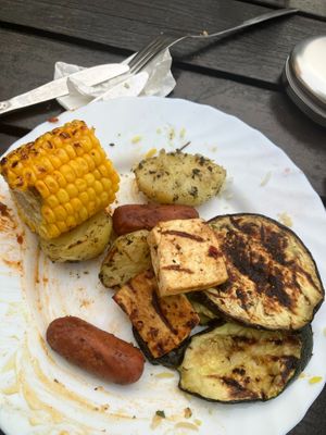 grill buffet, none of this tasted good. at Hermans in Stockholm