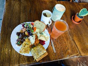 Buffet meal and tea (which comes with the buffet) plus Kambucha at Hermans at Hermans in Stockholm