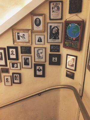 Stairs leading down to th restaurant  at Hermans in Stockholm