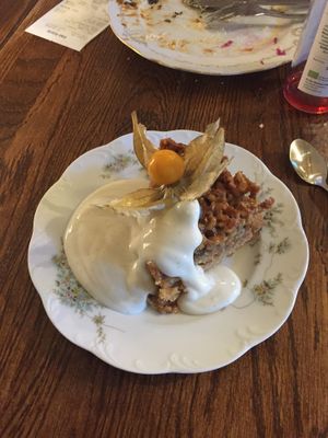 Apple cake and vanilla sauce!!!! Absolutely incredible at Hermans in Stockholm