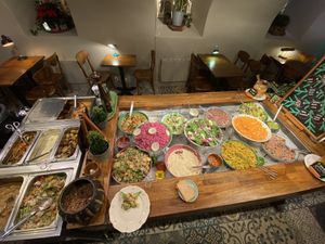 Great vegan buffet! What a selection! at Hermans in Stockholm