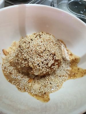 Bear head mushroom with sesame sauce and almond flakes at San Ho Gourmet 三和美食 in Central Singapore