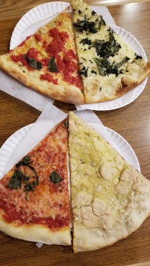 Vegan Margherita, vegan Alfredo, vegan regular, vegan white at NY Pizza Suprema in New York City