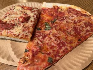 Original Vegan Pizza slice, and Vegan Sicilian   at NY Pizza Suprema in New York City