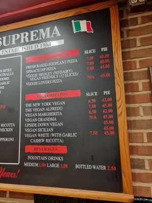 Vegan menu at NY Pizza Suprema in New York City