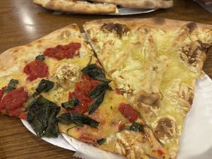 Slice of Vegan Margarita and Slice of Vegan White Pizzaa  at NY Pizza Suprema in New York City