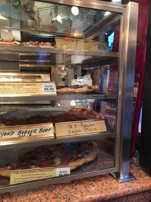 Note the five vegan options for pizza. at NY Pizza Suprema in New York City