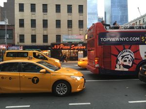 View form across the street, gives a sense of the neighborhood. at NY Pizza Suprema in New York City