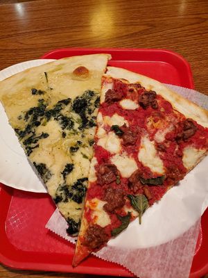 Vegan White truffle brie with sunflower cheese and Beyond Beef slices at NY Pizza Suprema in New York City