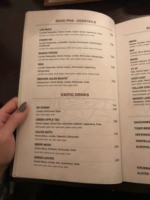 drinks menu at Good Morning Vietnam Vegan in Berlin