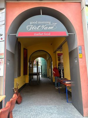 This entrance on the main road will guide you come inside to find the restaurant.    at Good Morning Vietnam Vegan in Berlin