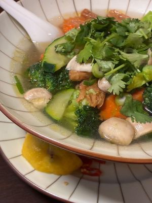 Pho. Wanted to try the most basic pho to know how authentic it is. Too sweet flavor, way different and too many veggie ingredients in it. The soup flavor was off...  at Good Morning Vietnam Vegan in Berlin