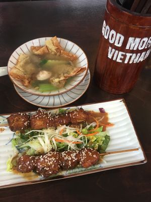 #2 Sup Hoanh Thanh on top and #1 Sate Ga Chau. Both so yummy!  at Good Morning Vietnam Vegan in Berlin