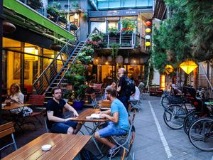 More street level outdoor seating at Good Morning Vietnam Vegan at Good Morning Vietnam Vegan in Berlin