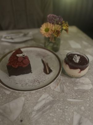 Chocolate cake and cheesecake  at Casa Lėlytė in Bogota
