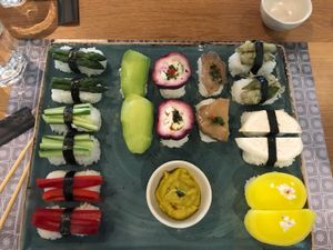 Vegan sushi... not a good one unless this looks tasty for you... at Wagamama in Ayia Napa