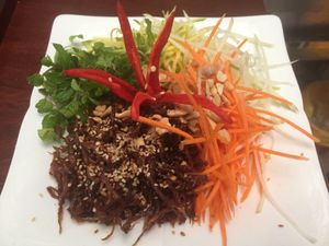 Salad with fried mushrooms at An Lac Tam in Da Nang
