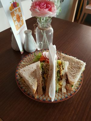 'What a Load of Falafel' on seeded bread. at Okomoko in Farnham