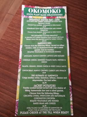 Menu October 2018 at Okomoko in Farnham